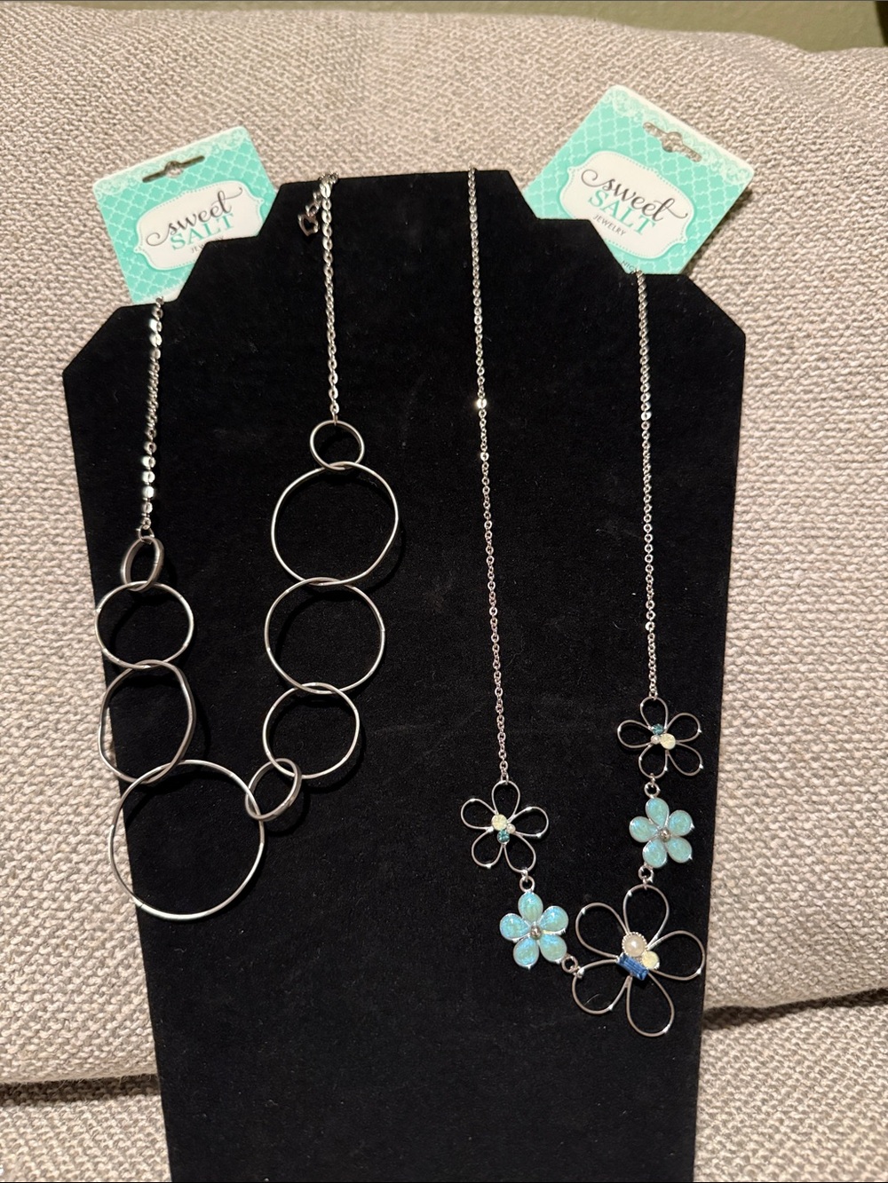 Silver-Tone Floral Necklace and silver ring necklace BOTH